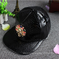 Embroidery Leather Strap Snapback Hat